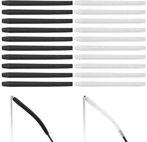 Aomhrek 20 Paires Antidérapants En Silicone Protege Branche Lunette, Anti-Allergie Aux Métaux Et Anti-Usure Des Oreilles Anti Glisse Lunettes, Noir et Transparent Accessoires Pour Lunettes 2.5-5 mm