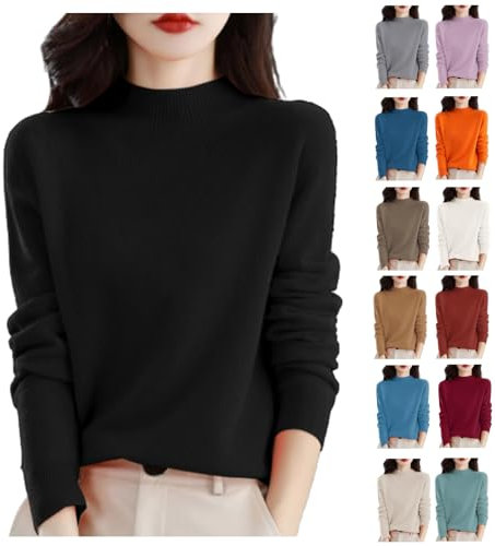 Sderg Cashmere Ladies Crew Neck Solid Color Plus Size Women's Semi Turtleneck Sweater Soft Lightweight Winter Jumpers for Women UK Size 14