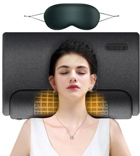 Almohada de masaje cervical con función de compresión caliente vibratoria para mejorar el sueño, almohada cómoda de espuma viscoelástica suave y resistente con antifaz para los ojos