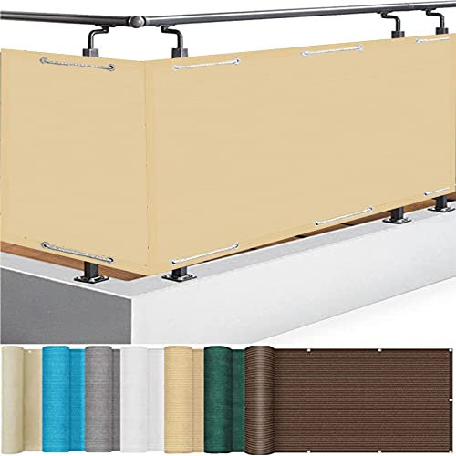 Paravento per balconi, 60 x 700 cm, 95% di ombreggiatura, protezione solare e vento, colore crema, ideale per il cortile, include occhielli, fascette e cordino