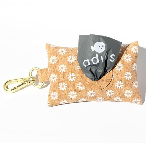 Adios Plastic - Handmade Daisy Cork Poo Bag Dispenser – Eco‑friendly Dog Waste Bag Holder, Plastic Free, Crafted from 100% Sustainable Cork, Water‑Resistant, Lightweight, Clips to Leash & Belt