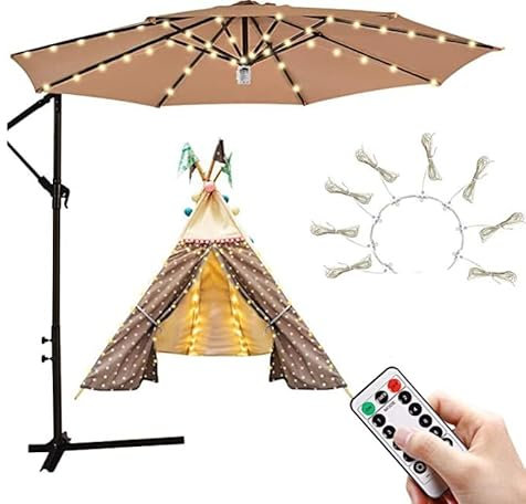 Solar Sonnenschirm Lichterkette,Sonnenschirm Beleuchtung mit Fernbedienung,LED Sonnenschirm Lichter,8 Modus,104 LEDs,Umbrella Lights,IP67 Wasserdichte Gartenleuchten,Baldachin Dekorative Strip Lichter