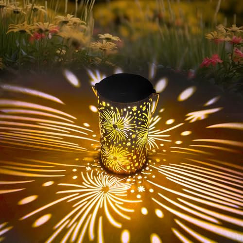 Coollamp Solar Laterne, Dynamisches Feuerwerk Solarlampen für Außen Garten Balkon Deko, IP65 Wasserdicht, Metall Hängend Solarleuchten für Hof, Terrasse, Veranda, Gartendeko