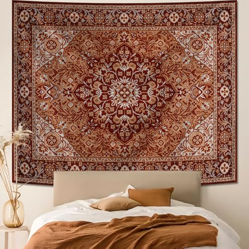 Apdidl Boho Mandala Hippie Wall Tapestry for Bedroom Aesthetic, Indian Bohemian Floral Tapestries Art Decor, Vintage Orange Fabric Vertical Wall Hanging for Living Room Dorm 51 X 60