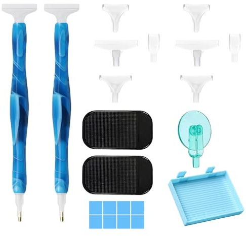 Juadnic Set di 27 pennarelli per diamond painting e accessori fai da te (blu)