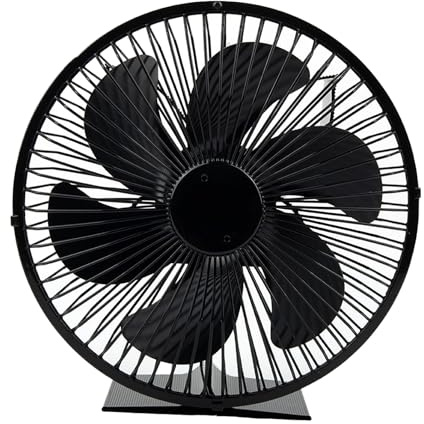 Gettimore Ventilador térmico para chimenea con 6 aspas y cubierta protectora, volumen de aire de 203 CFM, construcción de aluminio, funcionamiento silencioso 15-18 dB, para estufas y hornos de leña