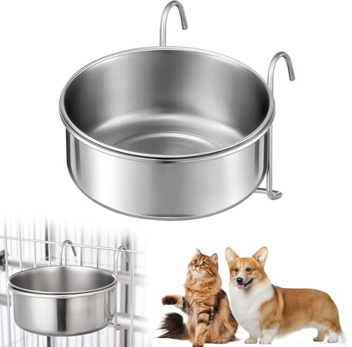 Ciotola per Cani da Appendere in Acciaio Inox, Ciotola per Gabbia Stabile e Antiribaltamento, Rimovibile e Facile da Pulire, per Acqua e Cibo, Adatta a Cani, Gatti e Piccoli Animali