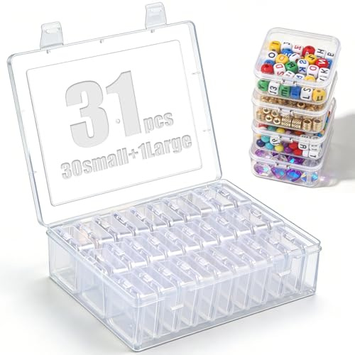 NZNSML 46 scatole di smistamento per piccoli oggetti, piccole parti (5,5 x 5,5 x 2 cm), mini scatola trasparente con perline da stirare, scatola per gioielli, perle, viti