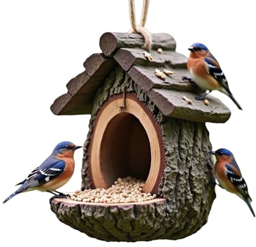 Mangime per Uccelli a Forma di Casetta sull'Albero in Stile Vintage, Design Aperto con Vassoio per Semi, Resistente All'acqua e in Resina, Grandi Mangimi Decorativi per Esterni, Balconi e Giardini