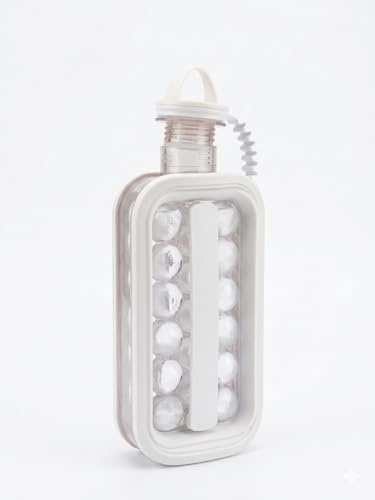 Bottiglia Crea Ghiaccio con Stampo per 17 Cubetti, Chiusura Ermetica, Silicone e Plastica Alimentare BPA Free, Portatile