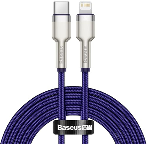 Baseus Cable de Transferencia de Datos USB C a Lightning de 20 W, tamaño de 2 Metros, Color Morado