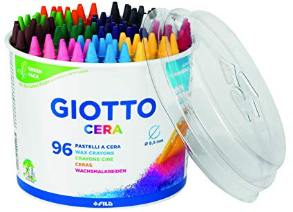 GIOTTO Cera Wax Crayons for Children, Pot of 96 Assorted Colours, Super Washable, Ideal for Home and Schools