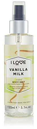 I Love Vanilla Milk Scented Body Mist, Formulated With Natural Fruit Extracts Which Offer a Burst of Fragrance, FastDrying Refreshment Throughout the Day, VeganFriendly 150ml