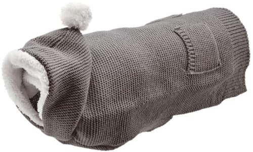 HUNTER Hundepullover RÖGLA, Farbe: grau, leichter Strickpullover mit Plüsch-Kapuze, weich & elastisch, liebevolle Details, natürlicher Bewegungsablauf, hoher, waschbar bei 30°C, Größe: 35