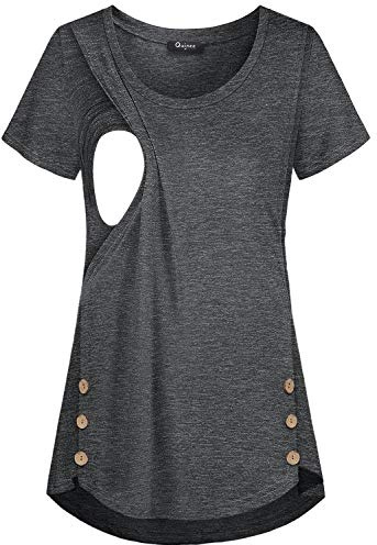 Maternity Tops and Blouses, Quinee Women Scoop Neck Cap Sleeve Summer Loose Fashion Nursing Tunic for Leggings Breastfeeding Pumping Clothes Knitting Basic Tee Shirts Dark Grey L