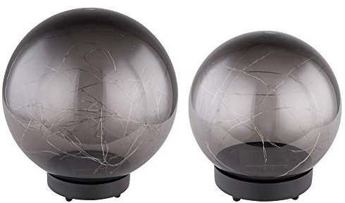etc-shop 2er Set LED Außen Steck Leuchten SOLAR Kugeln rauch Veranda Garten Deko Beleuchtung Balkon Lampen Erdspieß