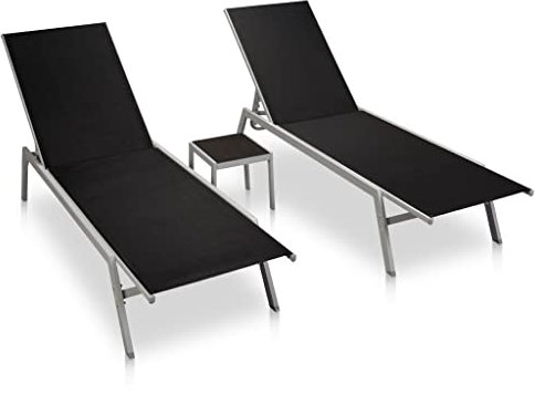 vidaXL 2X Sonnenliege mit Tisch Gartenliege Relaxliege Liege Liegestuhl Gartenmöbel Strandliege Freizeitliege Stahl Textilene Schwarz