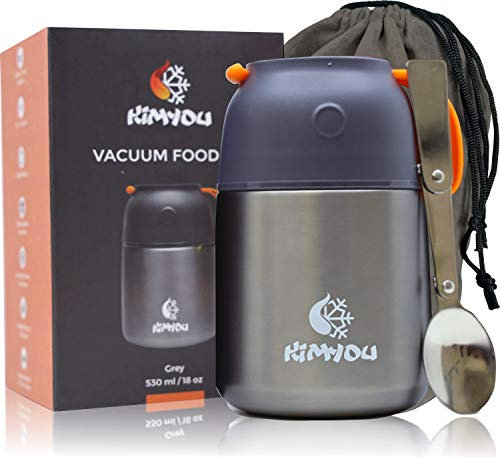 Kimyou Food Flask 530 | Premium Stainless Steel Vacuum Insulated Thermal Food Container | Food flasks for hot Food | Soup Flask | Soup containers | Vacuum flasks with Bag, Brush and Spoon Grey