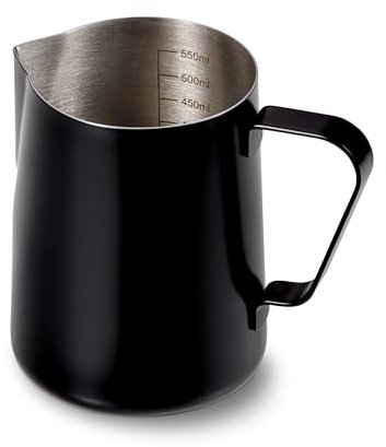 Tchibo Milchkännchen Edelstahl (600 ml), Barista Zubehör zum manuellen Milchaufschäumen, Schwarz lackiert