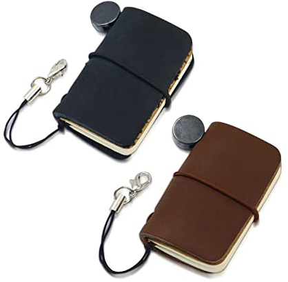 Yitexin Pack of 2 Miniature Travelers Notebook 4.8x3.2cm(1.9’’x1.3’’), Handmade Tiny Leather Travels Notebook, Vintage Mini Notebook Diary Journal, Pocket Diary (Noir+brun)