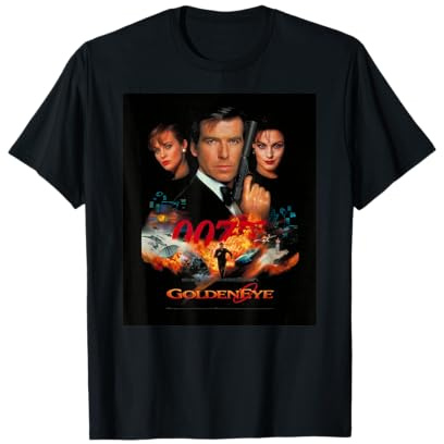 Official James Bond 007 T-Shirt Noir Unisexe Adulte, Coupe Classique, Manche Courte, Taille S, Col Ras Du Cou, Affiche GoldenEye 1995, Léger, Importé