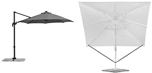 Schneider Sonnenschirm Rhodos Blacklight, anthrazit, 300 cm rund, 793-15, Gestell Aluminium, Bespannung Polyester, 18.8 kg & Windsicherung für Ampelschirme, 313-00, schwarzes Polyesterband, 0.09 kg