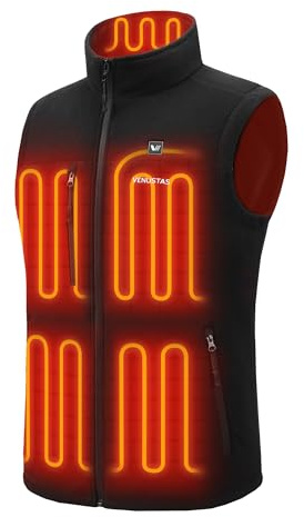 Venustas Men's Heated Fleece Vest with 6 Heating Zones, Lightweight Recycled Electric Fleece Vest
