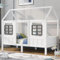 Sweiko Lit Simple, 90x200cm Lit en Bois avec 2 Fenêtres, Lit Cabane avec Sommier à Lattes, Cadre en Pin, MDF, pour Fille et Garçon, Blanc(sans Matelas) (90x200CM(sans tiroir))