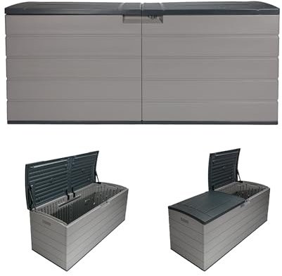 Suncast 120 Gallon Deck Box - Resin Outdoor Storage Box for Patio Cushions, Pool Accessories, & Garden Tools, Lockable Outdoor Storage Bin with Split Lid, Extra Large Dove Gray Outside Container