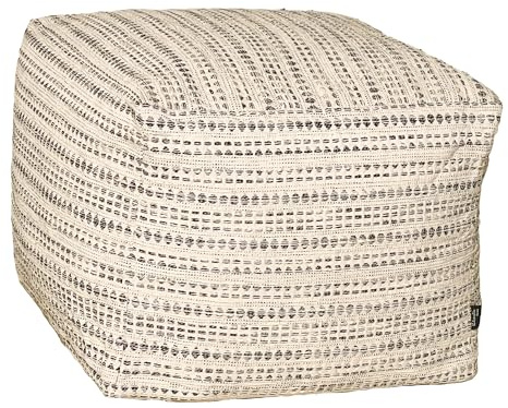 Chardin home Unstuffed Ottoman, Cozy & Bohemian Pouf Covers, Hand Crafted Casual Seating, Footrest, Square Floor Pillow for Home, Office, Bedroom, Living Room, 16.5 x 16.5x 12.9, Black-Off White