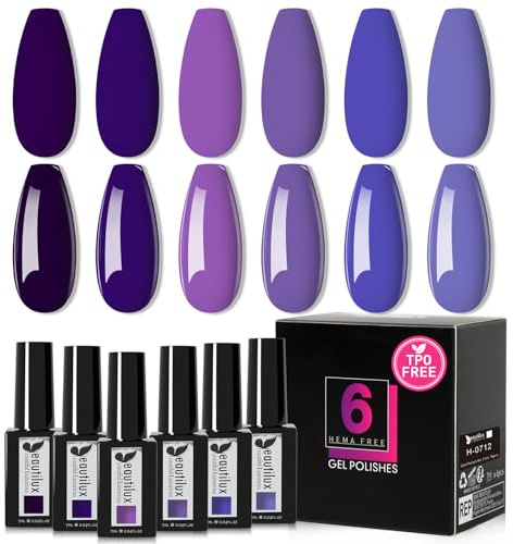 Beautilux HEMA-FREE Smalto Semipermanente per Unghie Senza-TPO, 6 Colori 7ml Viola, Viola Intenso Soak Off Smalto Semipermanente Unghie per Manicure (H-0712)