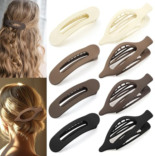 ProSuites 8 PCS Flat Hair Clips, 2 Styles French Claw Clips Strong Hold for Women Girls Thin Hair