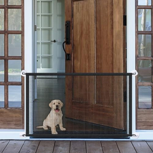 TüRgitter Hunde Tragbar 153x78cm Hundegitter Wohnung Indoor No Drilling Mesh Baby Gate FüR Das Haus TüRöFfnung Haustier Sicherheit Tor