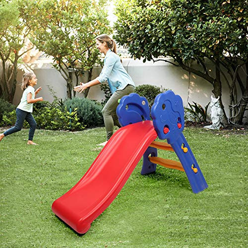 Tobogán plegable con cesta de baloncesto, tobogán de plástico para interior y exterior, antideslizante, 18 meses+, máx. 35 kg