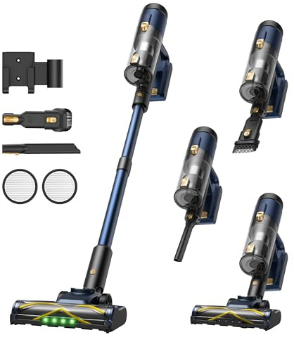 Vexilar V12 Akku Staubsauger, 50Min/50kPa/450W, Staubsauger Kabellos mit Anti-Tangle-Bürste, Leichter Akkustaubsauger mit grünem Licht, Bürstenloser Motor Ideal für Hartböden, Teppiche, Tierhaare