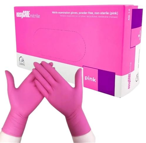 BEAUTIONA Guanti in nitrile senza polvere, 100 pezzi, colore rosa, usa e getta, senza lattice, S, resistenti e delicati sulla pelle, disponibili in taglie XS, S, M, L