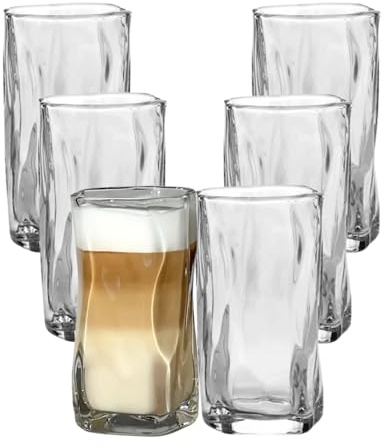 BAVARY Trinkgläser Set 6 Stück 250 ml – Wave Design Klarglas – Wassergläser, Kaffeegläser & Teegläser – hitzebeständig & spülmaschinenfest – ideal für Latte Macchiato, Eistee, Cocktails & Matcha