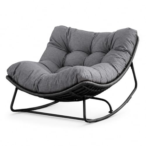 Home Republic Oversized Outdoor Rocking Chair, Rocking Egg Chair with Thick Water-Resistant Cushion for Indoor/Outdoor, Patio, Garden, Living Room & Balcony, 150 kg Capacity (Black)
