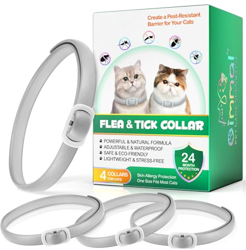 WLoyalty Collier Anti-puces pour Chat (Lot de 4) – Protection 24 Mois – Huiles Essentielles Naturelles – Imperméable et Réglable – pour Petits, Moyens et Grands Chats