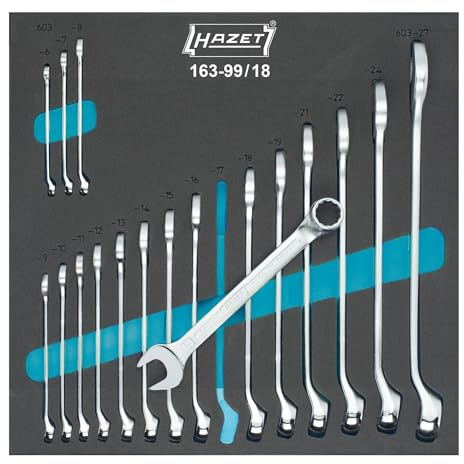 HAZET Ring-Maulschlüssel Satz 163-99/18 I Abtrieb: Außen Doppelsechskant-Tractionsprofil I 18-teiliges Set I Vielseitig Einsetzbar