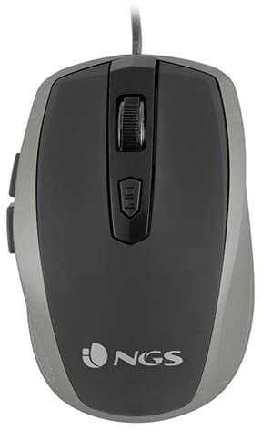 NGS Tick Silver - Ratón Óptico 800/1600dpi con Cable USB, Ratón para Ordenador o Portátil con 6 Botones, Ergonomia para Diestros, Plateado y Negro
