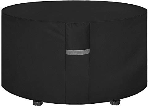 Dokon Garden Furniture Covers Waterproof Heavy Duty Oxford Fabric Garden Table Cover with Air Vents, Windproof Anti-UV Outdoor Table and Chairs Cover, Patio Set Covers, Round (Ø190x80cm) - Black