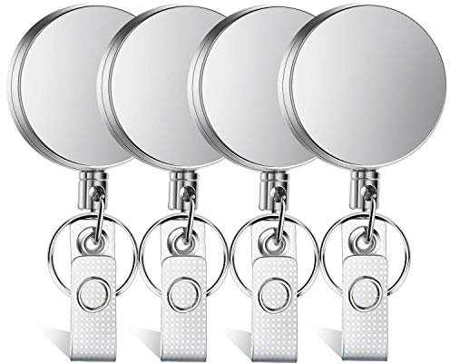 Selizo Schlüsselanhänger Ausziehbar Stahlseil,4 Pack Metall Ausweis Jojo,Einziehbarer Ausweishalter Schlüsselrolle, Schlüssel Jojo Ausziehbar mit verdicktem Stahldraht für Kartenhalter