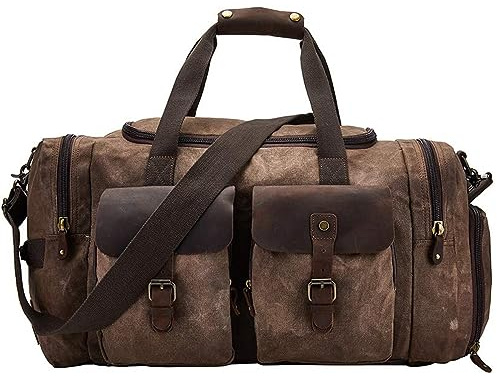 Bolsa de Viaje de Lona Impermeable con Compartimento para Zapatos, Bolso de Fin de Semana Vintage para Hombre y Mujer, Gran Capacidad, Multiusos para Negocios, Gimnasio y Actividades al Aire Libre
