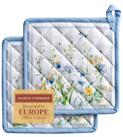 Maison d' Hermine Fleurs De Mai 2 Stück Topflappen 100% Baumwolle zum Grillen, Kochen, Backen, Mikrowelle, Grillen | Frühling/Sommer | Ostern (20cm x 20cm)