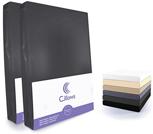 Cillows 2er Pack Jersey Split Topper Spannbettlaken, Spannbetttuch 100% Baumwolle in vielen Größen und Farben MARKENQUALITÄT ÖKOTEX Standard 100 | 180x200-200x220 cm - Farbe: Dunkelgrau 190 g/m2