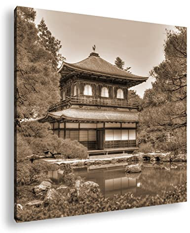 deyoli historischer Ginkaku-Ji Tempel in Kyoto Effekt: Sepia, Format: 70x70 als Leinwandbild, Motiv fertig gerahmt auf Echtholzrahmen, Hochwertiger Digitaldruck, Kein Poster oder Plakat