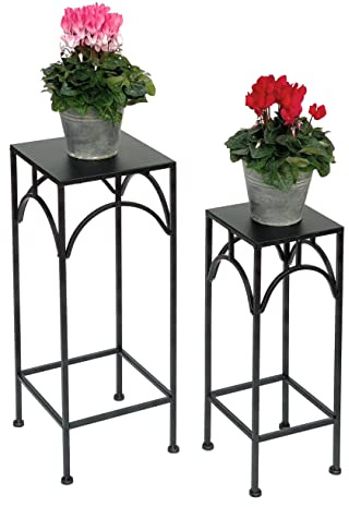 DanDiBo Set di 2 sgabelli per fiori in metallo nero rettangolare 96132