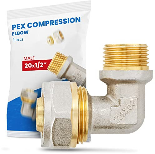 Codo Conector Angular 20 x 1/2'' RM Compresión para PEX-AL-PEX Latón Wärmer System Atornillado Acoplamiento Roscado