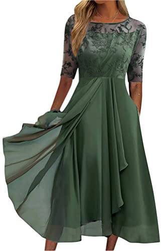 Minetom Femme Robe De Cocktail Soirée Bal en Dentelle Mousseline Manche Courte Promo Demoiselle Honneur pour Fête Cérémonie Anniversaire Bal Mariage Robe B Vert M